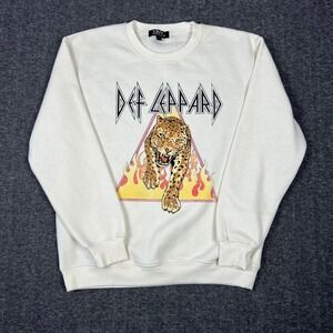Def Leppard Sweatshirt Mens Medium Cream Rock Band Graphic Crewneck